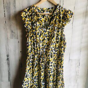 NWOT Velvet by Graham & Spencer Dress Flutter Cap Sleeve Abstract Print Yellow L